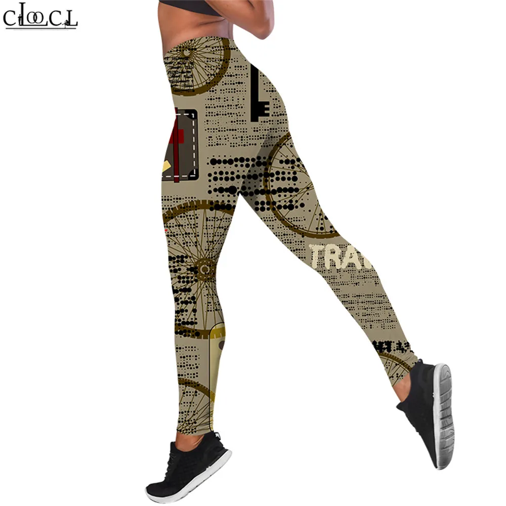 CLOOCL Damesleggings Vintage krant Gedrukt Hoge taille Elasticiteit Legging 3D Mode Fitnessbroek voor vrouwelijke joggingbroek