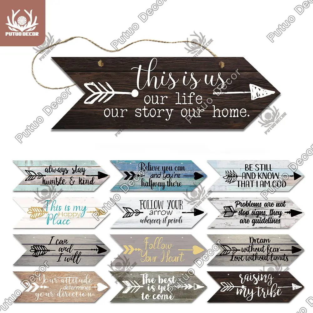 Putuo Decor-Hope Wooden Arrow Signs, Friendship Wooden Plaque, Hanging Sign, Living Room Wall Decor, Rustic Home Decor