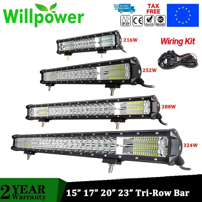 Willpower 15" 17" 20" 23" LED Light Bar Offroad Led Bar Tri-Row Combo Beam Led Work Light Bar for Truck SUV ATV 4x4 4WD 12V 24V