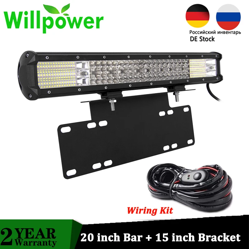 Willpower Work-Light Offroad LED 20 inch 510w Light Bar, License Plate Bracket Bull Bar for Car Truck Tractor 4x4 12V 24V