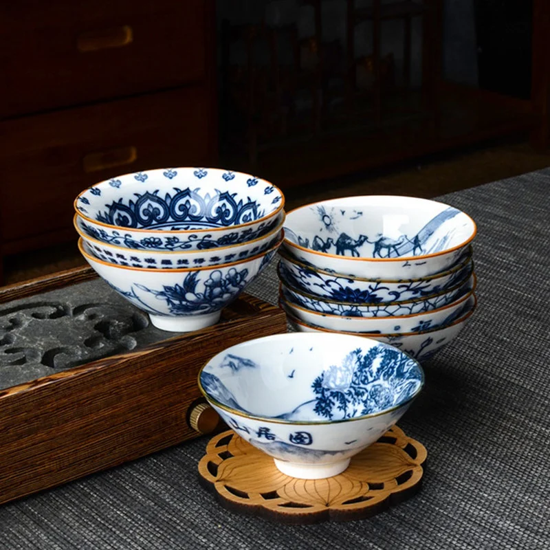 1 PCS Chinese Blue And White Porcelain Teacup Travel Ceramic Tea Bowl Anti Scaling Hand-Painted Cone Cup Meditation Cups Tea Set