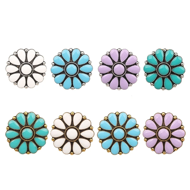 CONCHO Zinc Alloy Round Enamel Daisy Flowers Decorative Buttons Charms Pendants 3pcs/lot 30MM For DIY Accessories