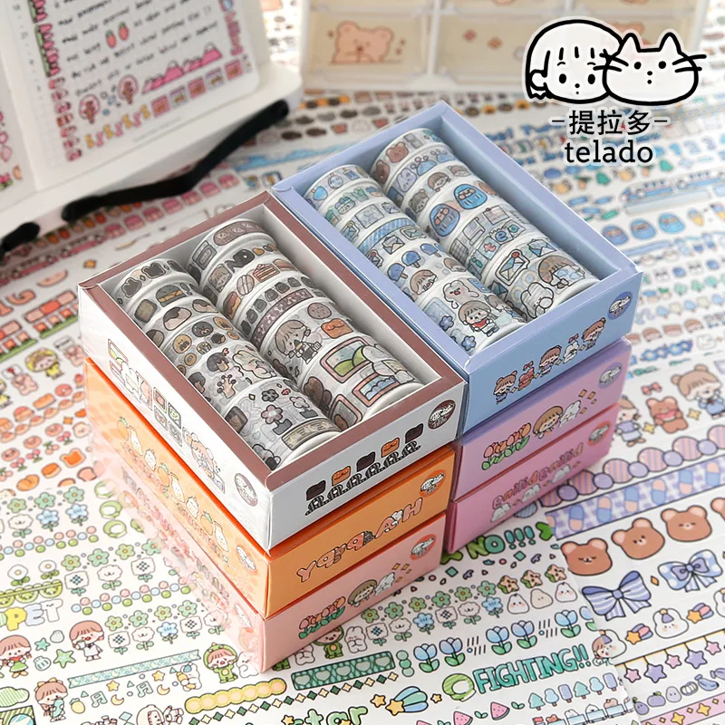 12 pcs/Box Rainbow twist Masking Washi Tape Cute Rabbit girl Decorative Adhesive Tape set Decora Diy Scrapbooking Sticker Label