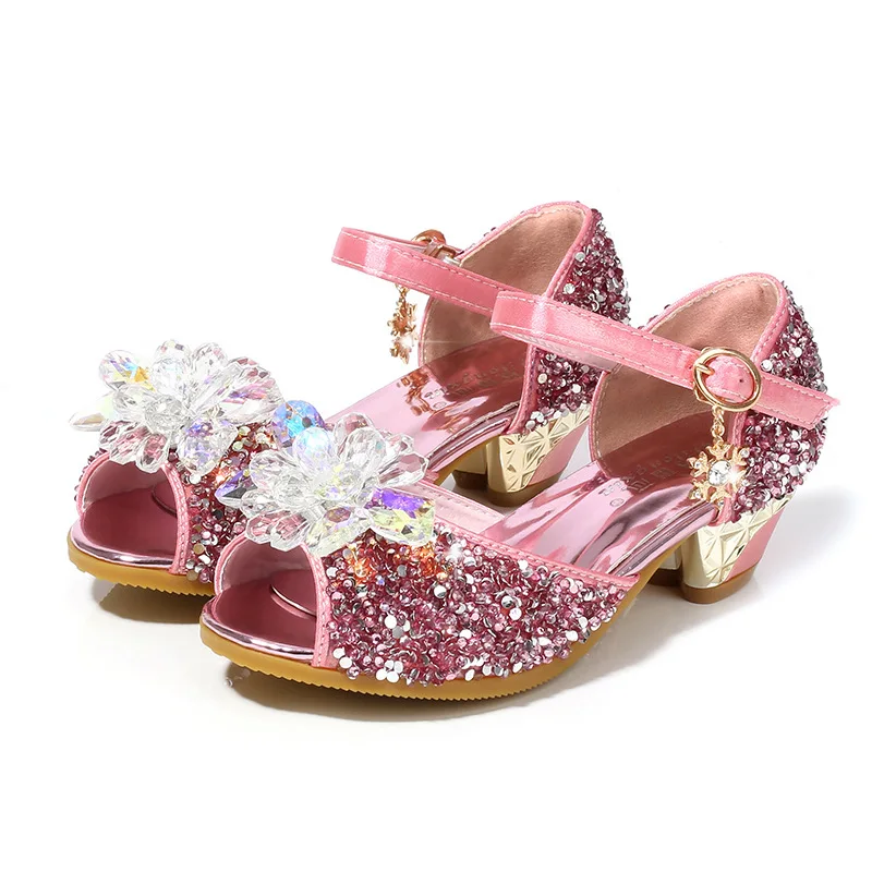 

Girls Sandals Kids Summer Sandals Princess Sequins Bling Shiny Glitter Leather Rhinestone Children Dress Shoes High Heels 24-36