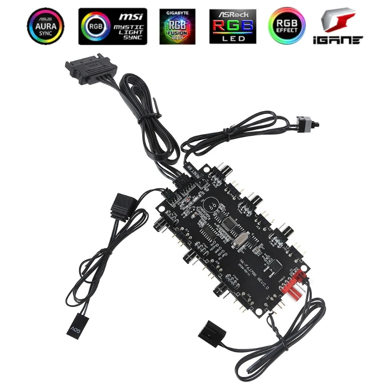 2-In-1 Pwm & Argb Controller Hub 8 Poorten 12V 4Pin Fan & 5V 3Pin draadloze Ir Rgb Remote Adapter