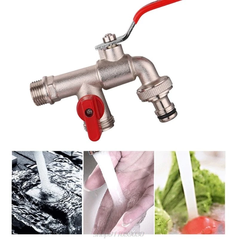 90 Degree Double Water Tap Durable Brass Faucet for Home Outdoor Garden Tools A19 21 Dropship