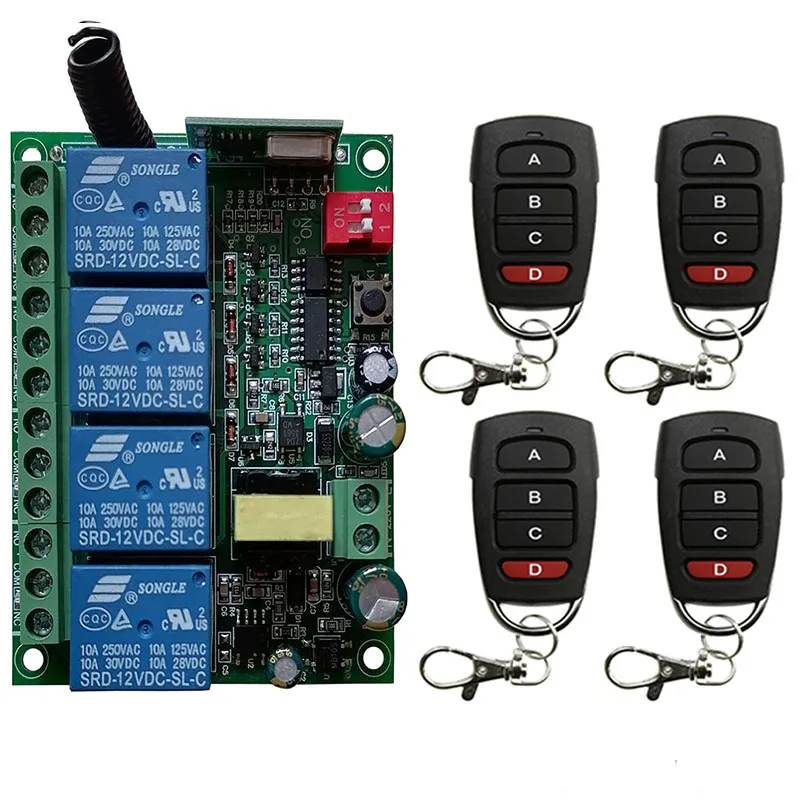 

Universal Wireless Remote Control AC110V 220V 230V 4CH Relay Receiver Module RF Switch 4 Butto Remote Control Gate Garage opener