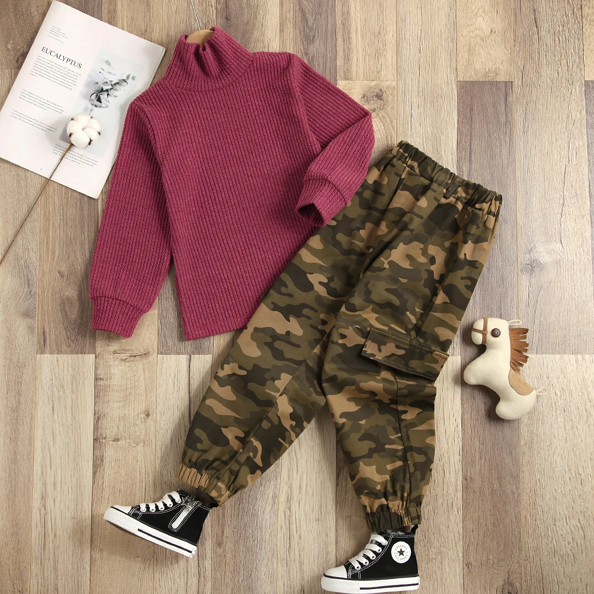 

Kids Clothes Girl Sets Turtleneck Thick Sweater Knitted Top Camouflage Pants Tracksuit roupa infantil menina Winter Girl Outfits