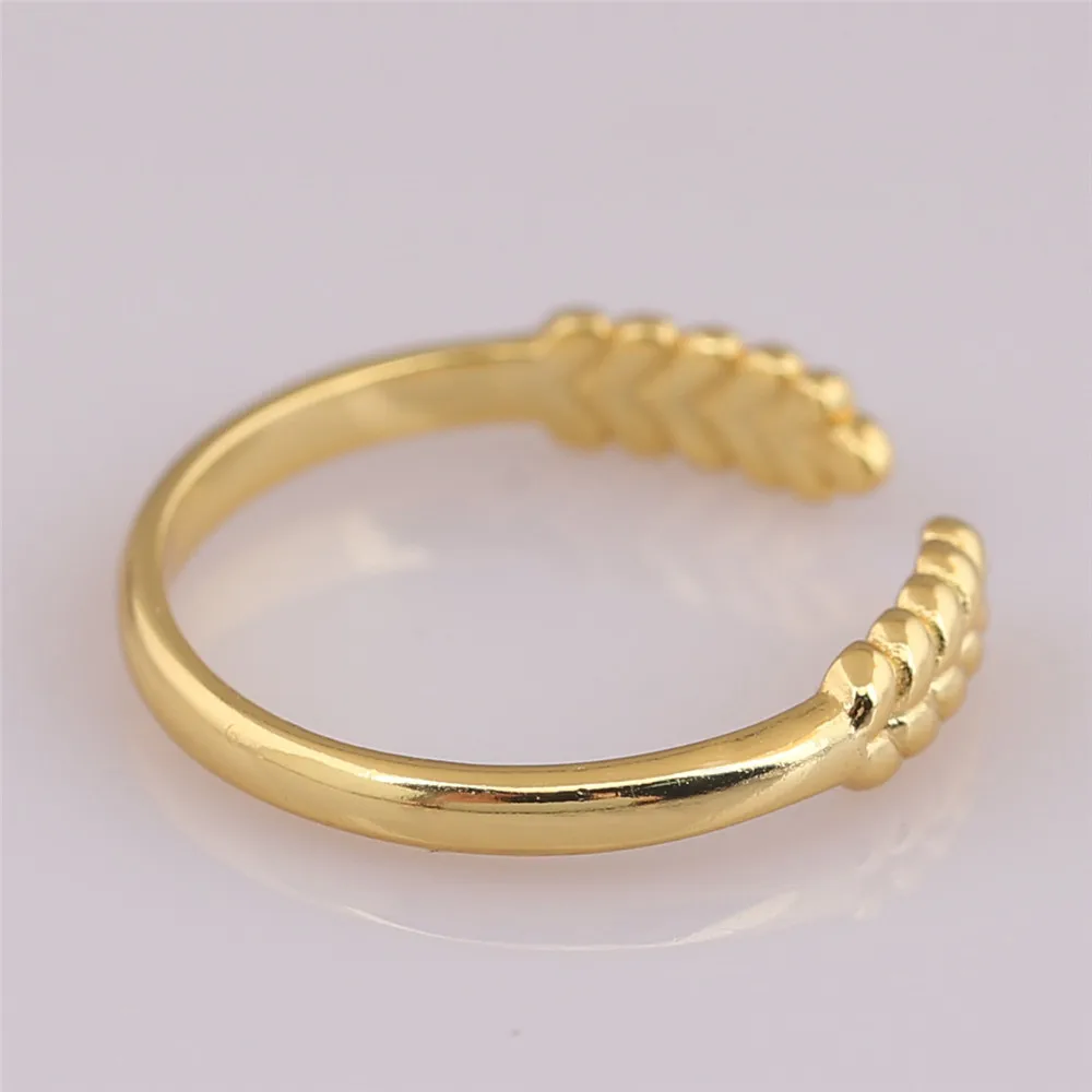 Authentic 925 Sterling Silver pan Ring Golden Shine OPen Grains Ear Of Wheat Rings For Women Wedding Gift Fine Jewelry