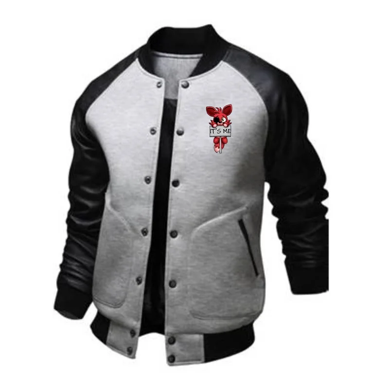 Men's Baseball Coats Stand Collar Jackets Survey Expedition Scholar Outerwear It's Me Kawaii FNAF Plush Foxy Outing Sportswear