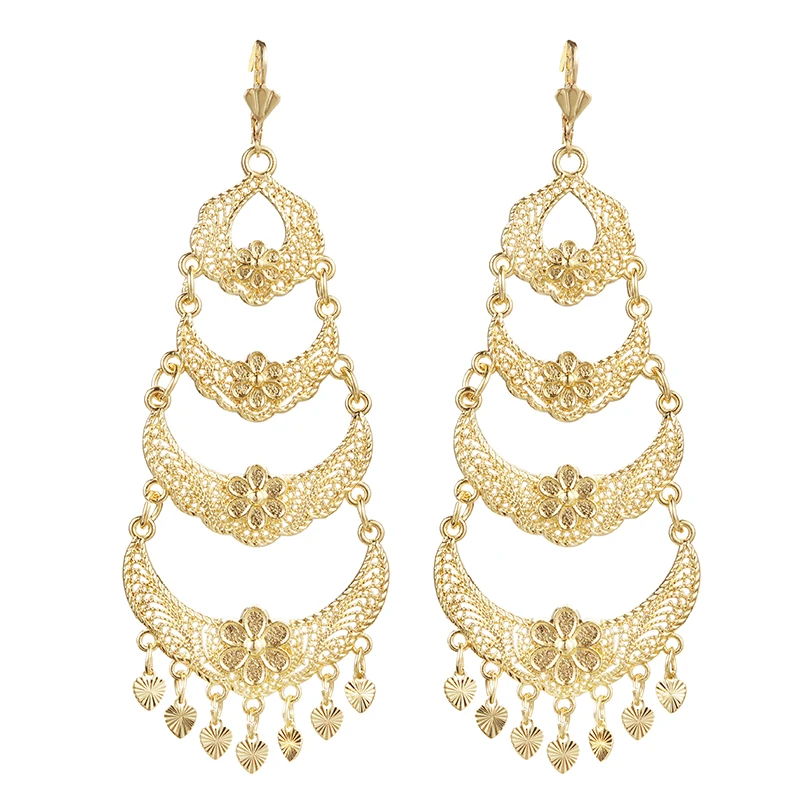 Algerian Abaya Wedding Jewelry Gold Plated Earrings For Girls Luxury Moon Shaped Women's Alloy Pendant Earrings Accessories image 4