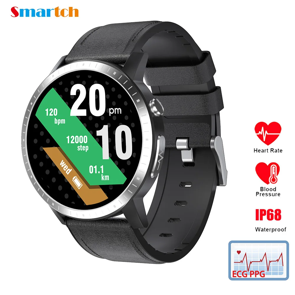 

RC06 Smart Watch ECG Oxygen Heart Rate Bracelet Sleep Monitor Blood Pressure Fitness Tracker Touch Round Music 1.28 Color Screen