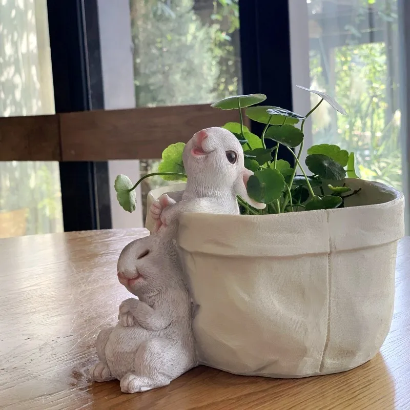 

Modern Garden Cute Rabbit Flower Pot Resin Accessories Home Livingroom Desktop Furnishings Crafts Outdoor Ornaments Decoration