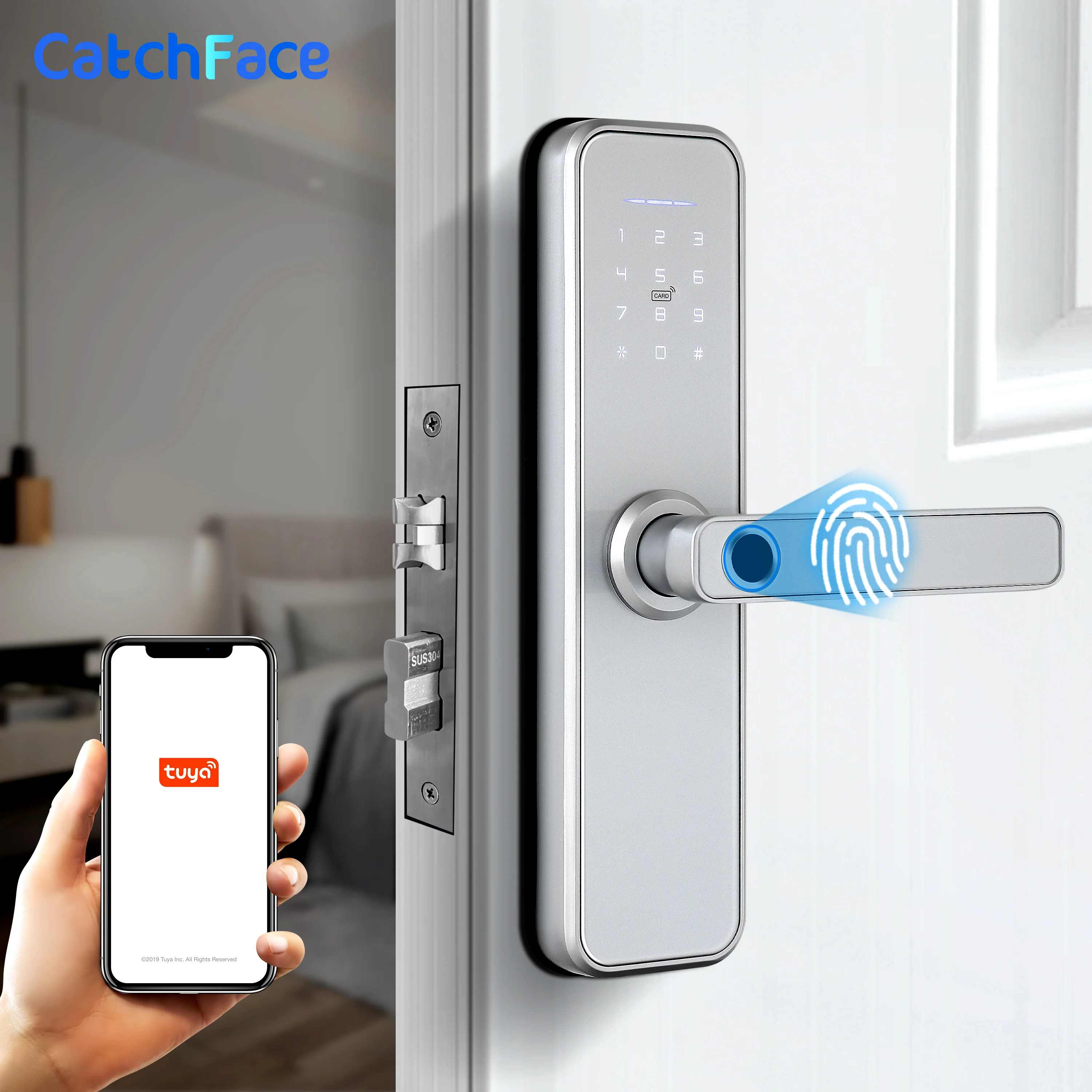 Tuya Smart Fingerprint Door Lock Safe Digital Electronic Lock With WiFi APP Password RFID Unlock For Home Security