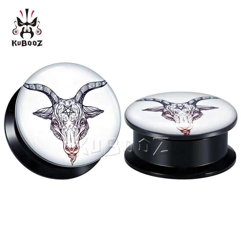 KUBOOZ Popular Red Deer Sheep Head Acrylic Ear Gauges Body Jewelry Piercing Ear Plugs Tunnels Fashion Earring For Gift 6-30mm