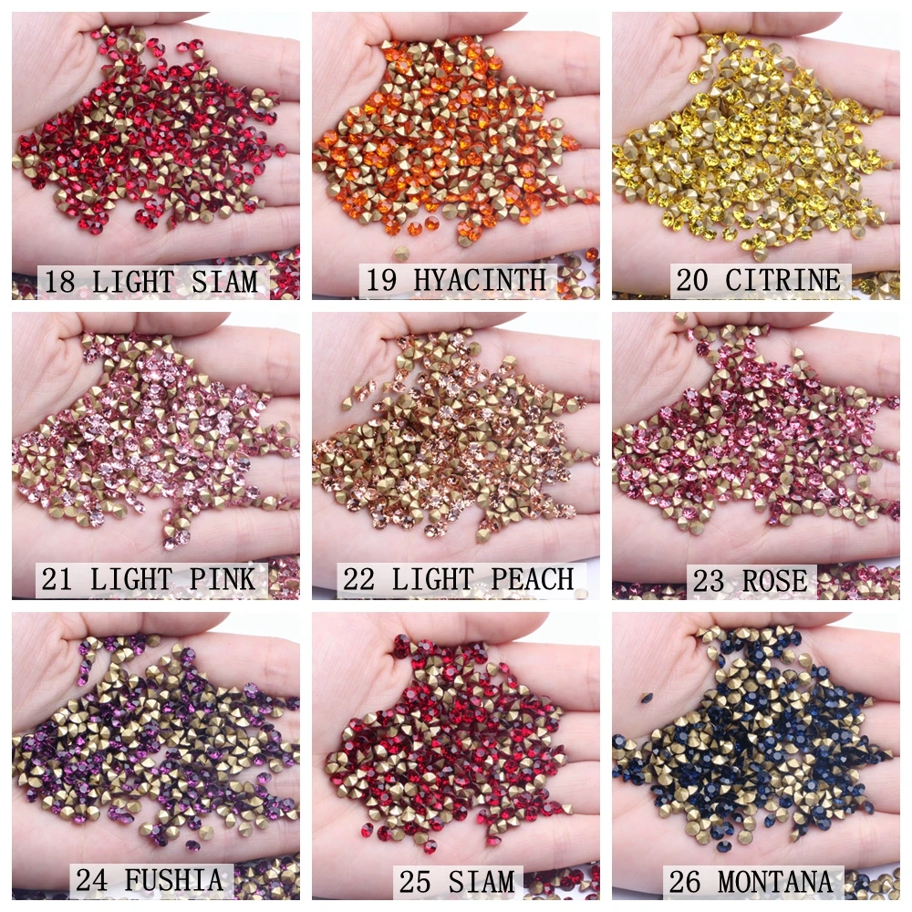 

Glass Crystal Many Colors Point Back Rhinestone Beads ss13 1440Pcs Glue On Round Shape Handimade Craft Ornament Diy Trimming