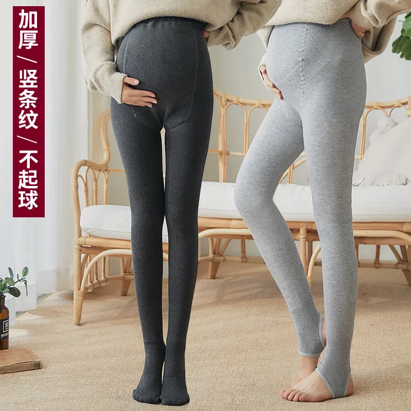 Mùa Thu Đông Dày Ấm Plus Nhung Bộ Đồ Quần Có Thể Điều Chỉnh Bụng Skinny Quần Áo Dành Cho Phụ Nữ Mang Thai Mang Thai