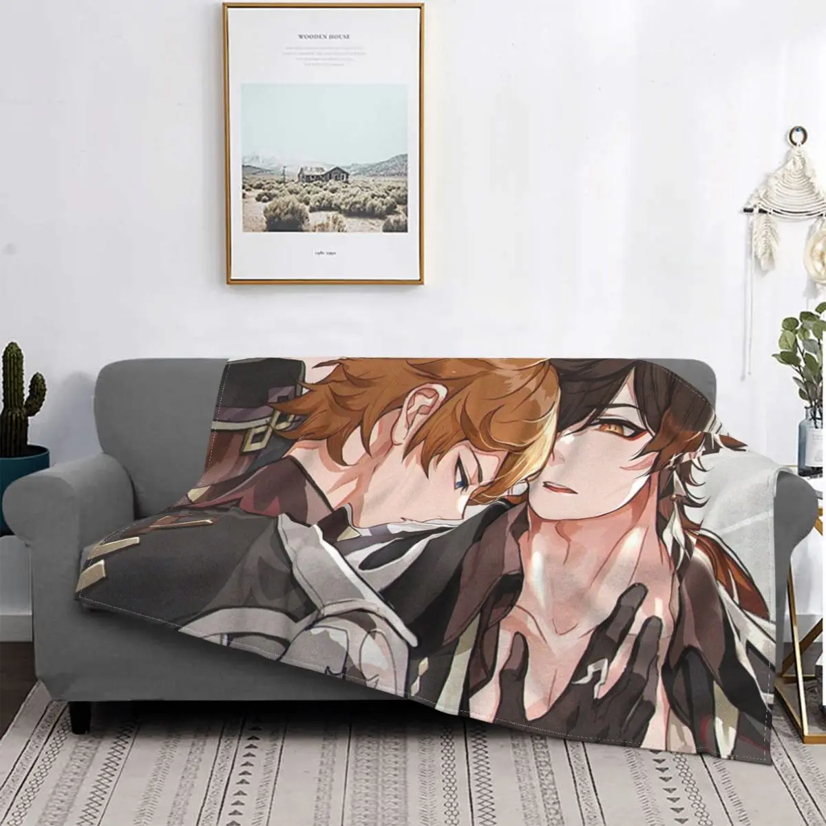 

Zhongli Tartaglia Yaoi Blankets Genshin Impact Acg Anime Plush Awesome Warm Throw Blanket for Coverlet All Season