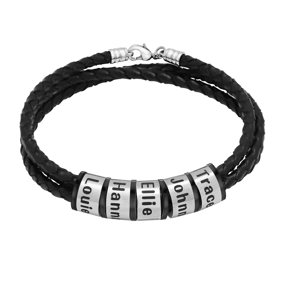 Personalized Names Men Leather Bracelet Braided Leather Bracelet Custom Family Names Bracelet Personalized Men Bracelet Gift