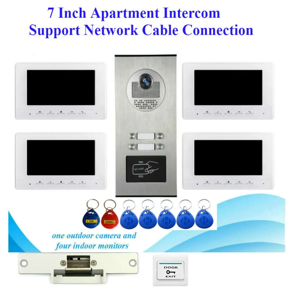 

7 inch 2/3/4 Apartment/Family Video Door Phone Intercom System RFID IR-CUT HD 1000TVL Camera Doorbell Camera Waterproof