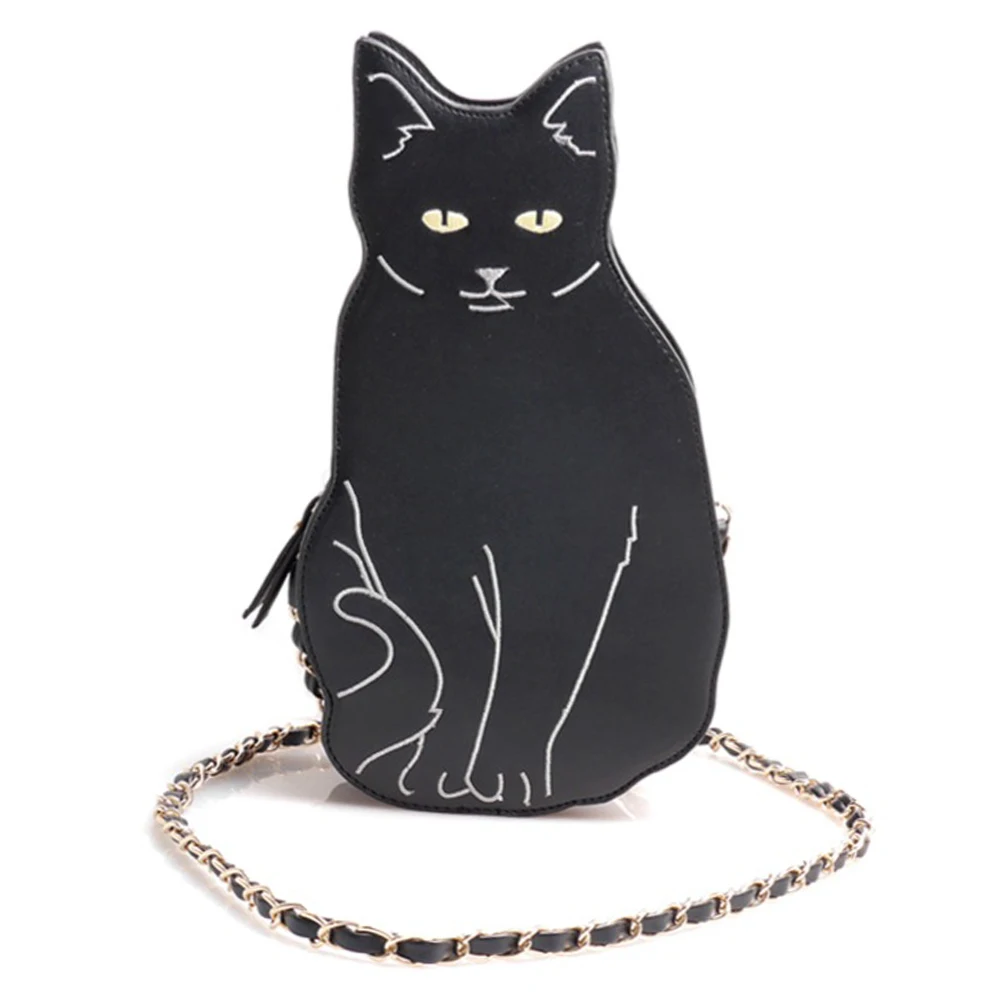 

New BLACK CAT Novelty Crossbody Chain Bag for Women Street Fashion Animal Cute Cool Unique Funny Cross Body Purse Messenger Bag