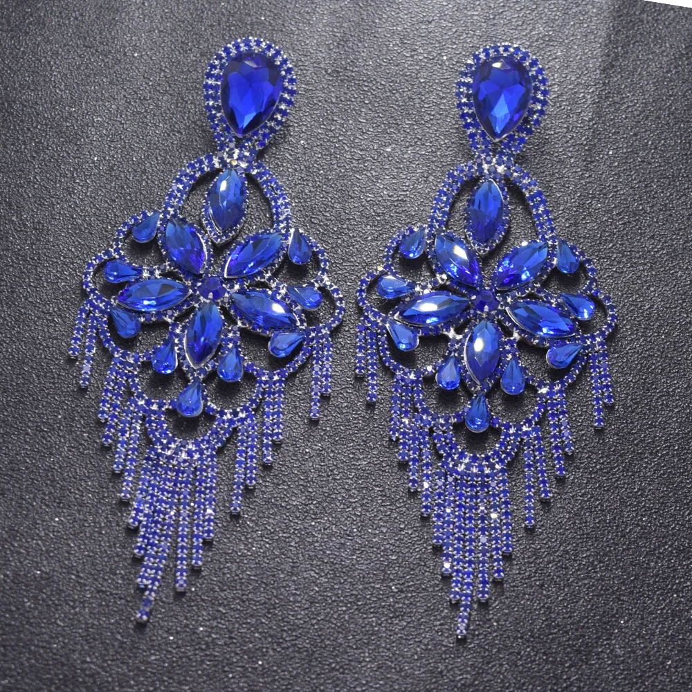 big size good quality glass clear strass girls long drop earrings jewelry crystal accessories rhinestones decoations for bride