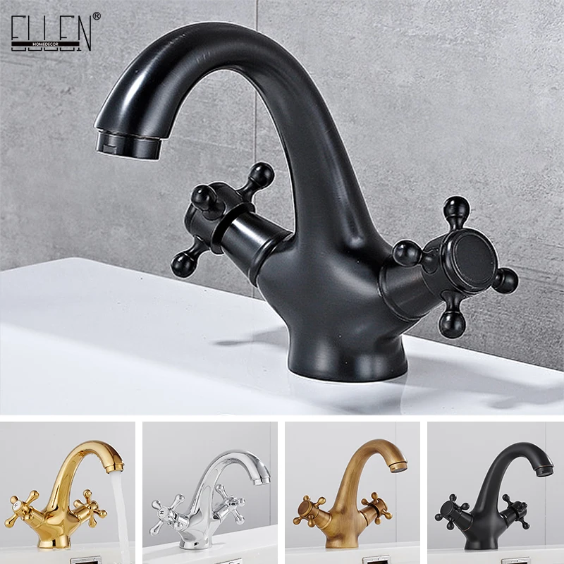 Antique Faucet  Hot and Cold Water Crane Bronze Brushed Sink Faucet Black Bathroom Swan Vintage Basin Sink Mixer Crane 7422