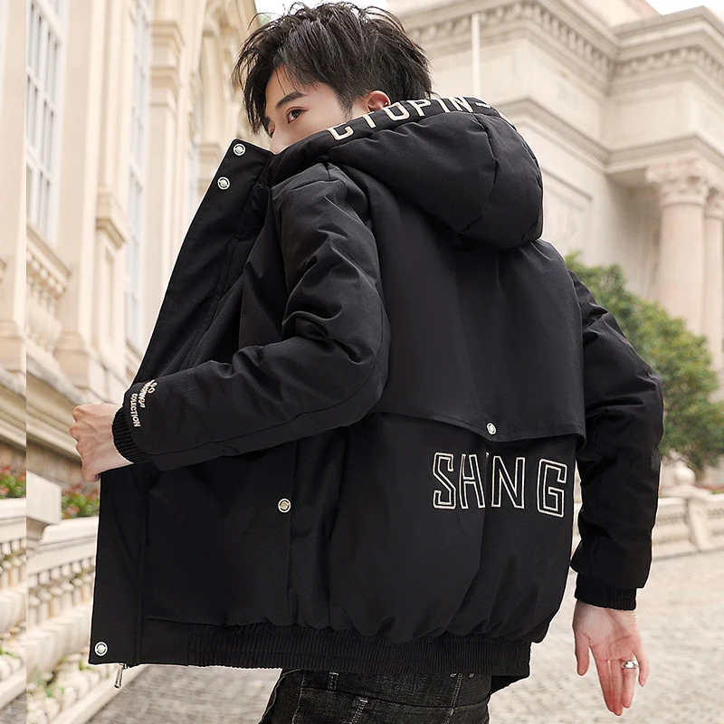 New Cotton Thick Jacket for Men Windproof Hooded Embroidered Letter Zippers Warm Not Afraid Wind and Snow Make You Heat Good One