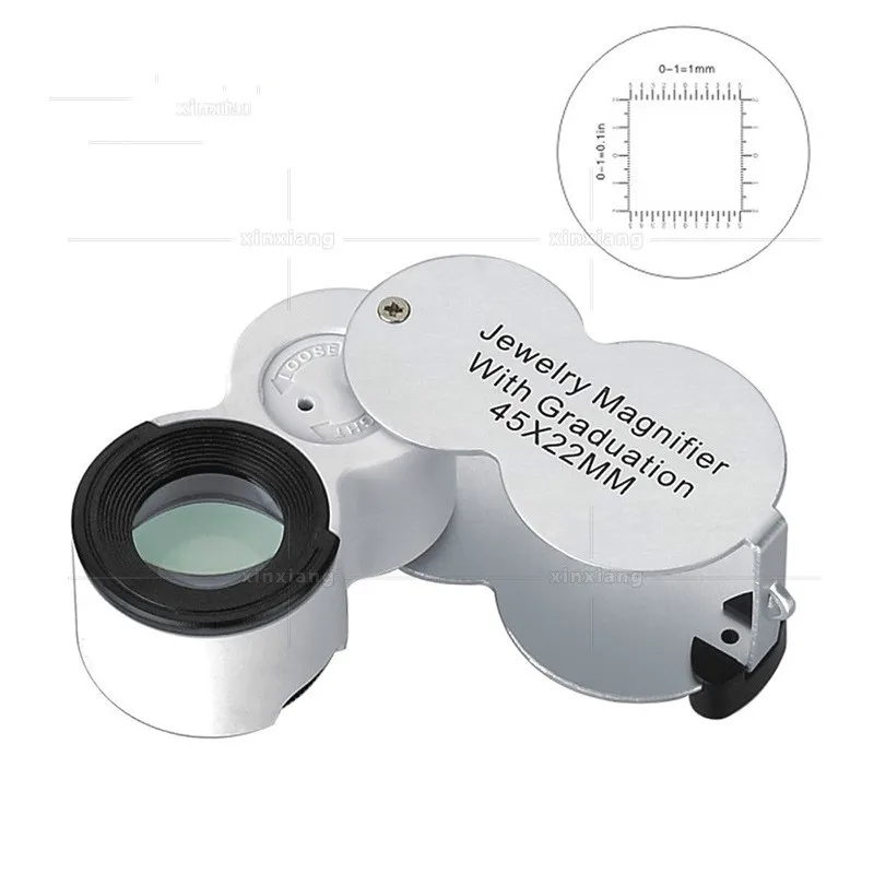 Lupa Portátil com Escala Medição Folding Lupa Lâmpada Led uv Detector de Dinheiro Jóias Antigas Antique Appraisal 45x