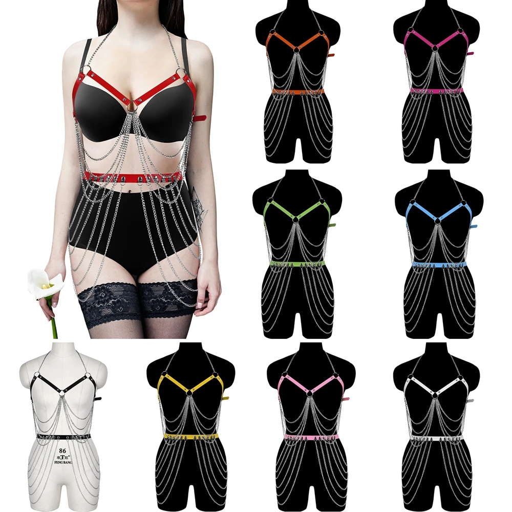 Rave de couro usar punk sexy lingerie gótica meias liga cinto arnês sutiã erótico vestido suspender cinto corpo conjunto de bondage