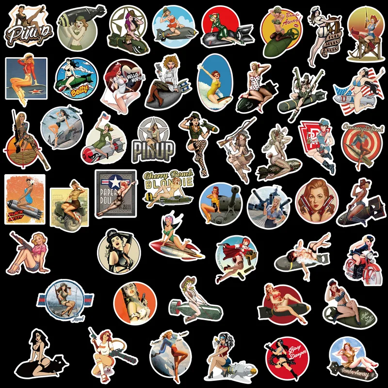 10/30/50pcs Retro World War II Pin-up Hot Girls Stickers for Laptop Luggage Motorcycle Refrigerator Skateboard Car Decal Sticker