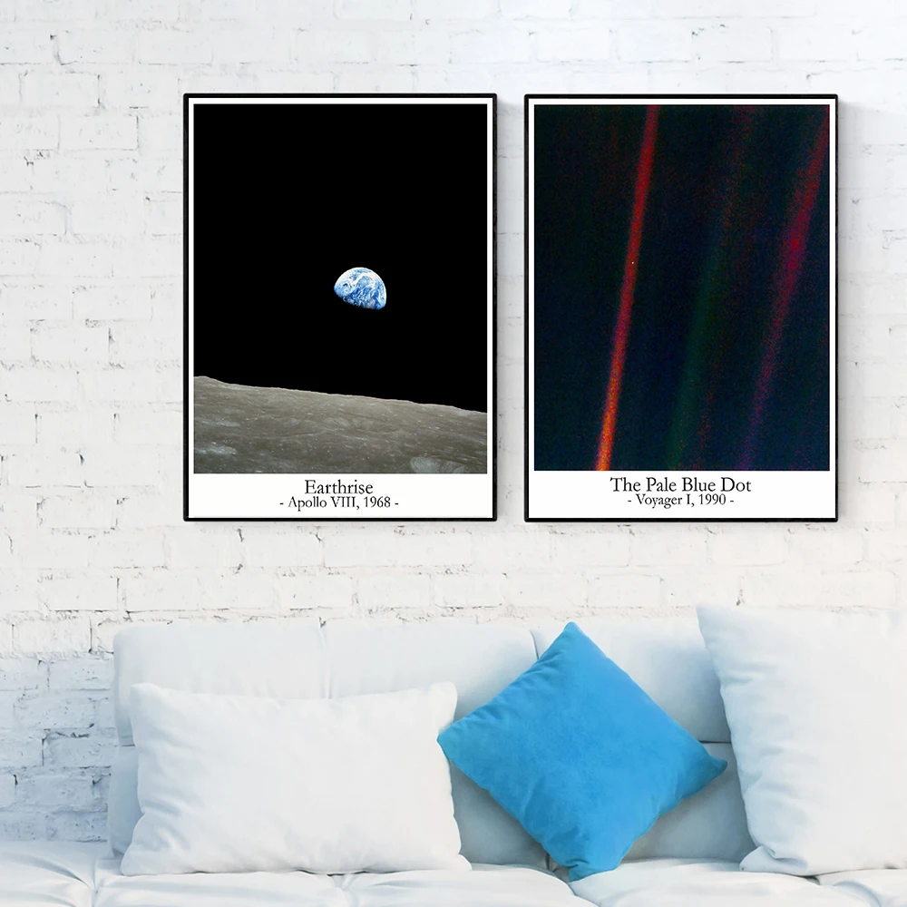 The Pale Blue Dot Earthrise Canvas Painting Blue Marble Photos Earth Poster Space Print Inspiring Space Wall Art For Living Room