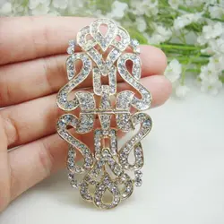 Woman's Classic Flower Pattern Buckle Brooch Pin Clear Rhinestone Crystal