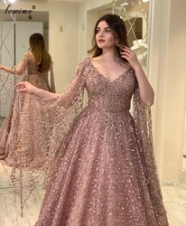 Plus Size Blush Pink Evening Dresses A-Line Middle East Lace Prom Dresses Beading Celebrity Dresses Party Women Robe De Soiree