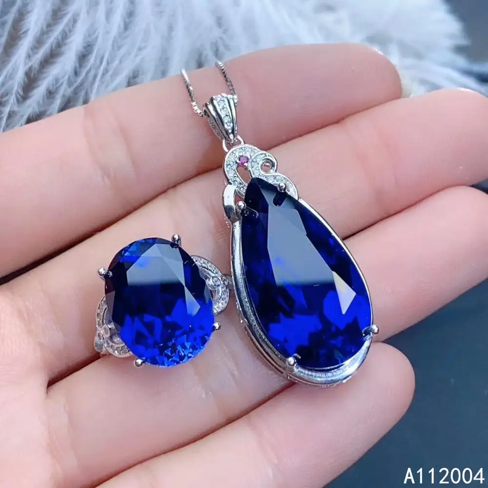 

KJJEAXCMY Fine Jewelry 925 Sterling Silver Inlaid Natural Sapphire Female Ring Pendant Set Lovely Supports Test