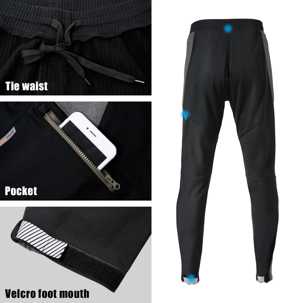 Santic Winter Cycling Pants Men Warm Windproof Road Bicycle Trousers Adjust Waist Cycling Pant Reflective No Padded Gym Clothing