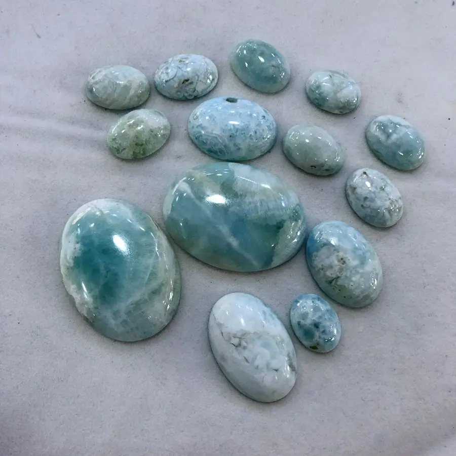 2pcs/lot Natural Larimar Bead Cabochon 12x16mm 13x18mm 15X20mm 18X25mm 22x30mm 30X40MM Oval Gemstone Ring Face For Jewelry