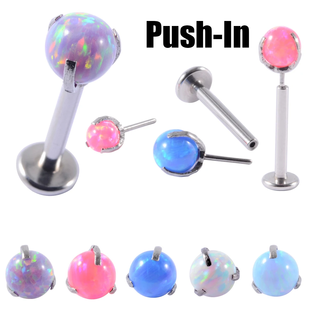 1PC Surgical Steel Threadless Push in Ear Cartilage Tragus Helix Earring Piercing Opal Labret Stud Lip Ring Easy to wear Jewelry