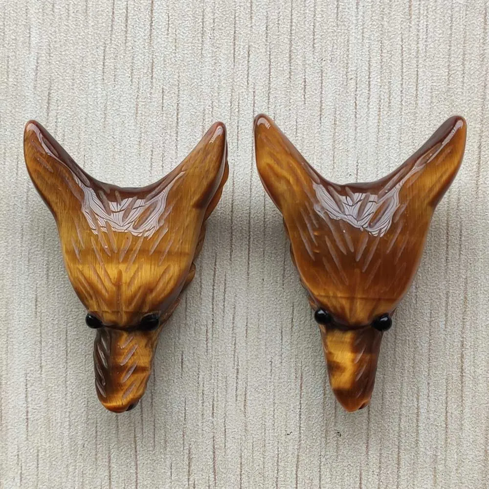 Wholesale 2pcs/lot New high quality natural stone Carved big Wolf Head shape Pendants for Necklace jewelry making free shipping