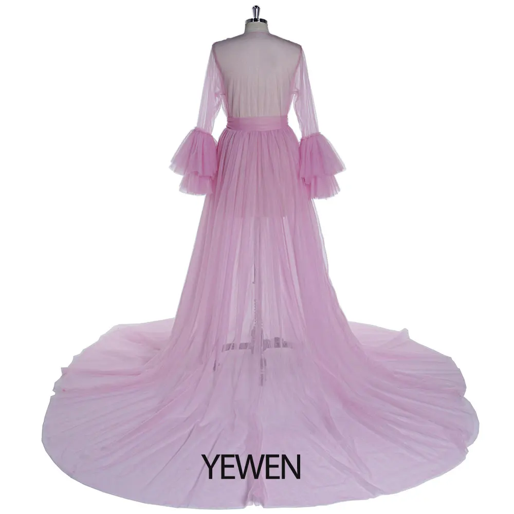 Soft Tulle Evening Robes See Through Maternity Gowns Tulle Dress Women Pregnancy Photoshoot Props Dress YEWEN