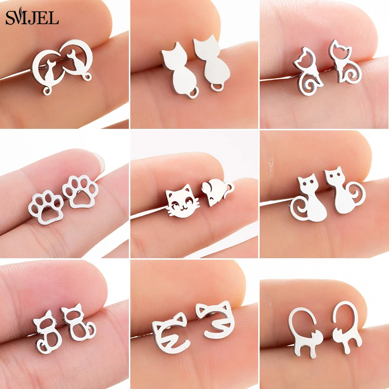 Trendy Cute Cat Paw Earrings For Women Fashion Small Stainless Steel Animal Cat Earring Dog Jewelry Studs Wholesale