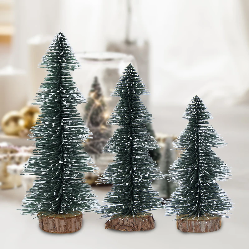 15/20/25cm Mini Christmas Tree Cedar Pine On Sisal Silk Green Tree For Home Table Navidad Xmas Ornament New Year Decor Kids Gift