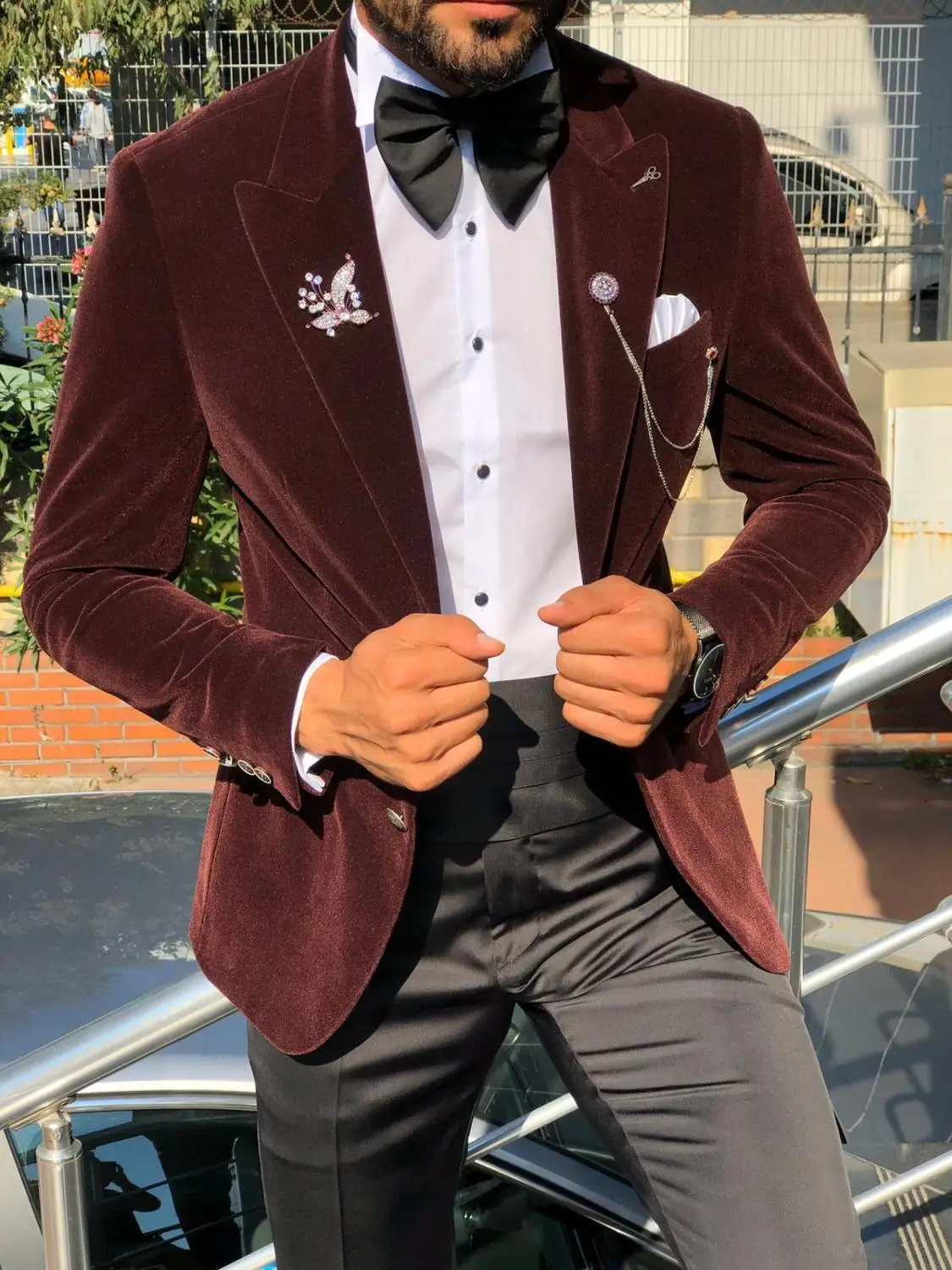 Custom Made Mannen Pak 2020 Bruiloft Smoking Formele Fluwelen Beste Man Suits Bruidegom Dragen Smokings 2 Pieces Suits (jas + Broek)