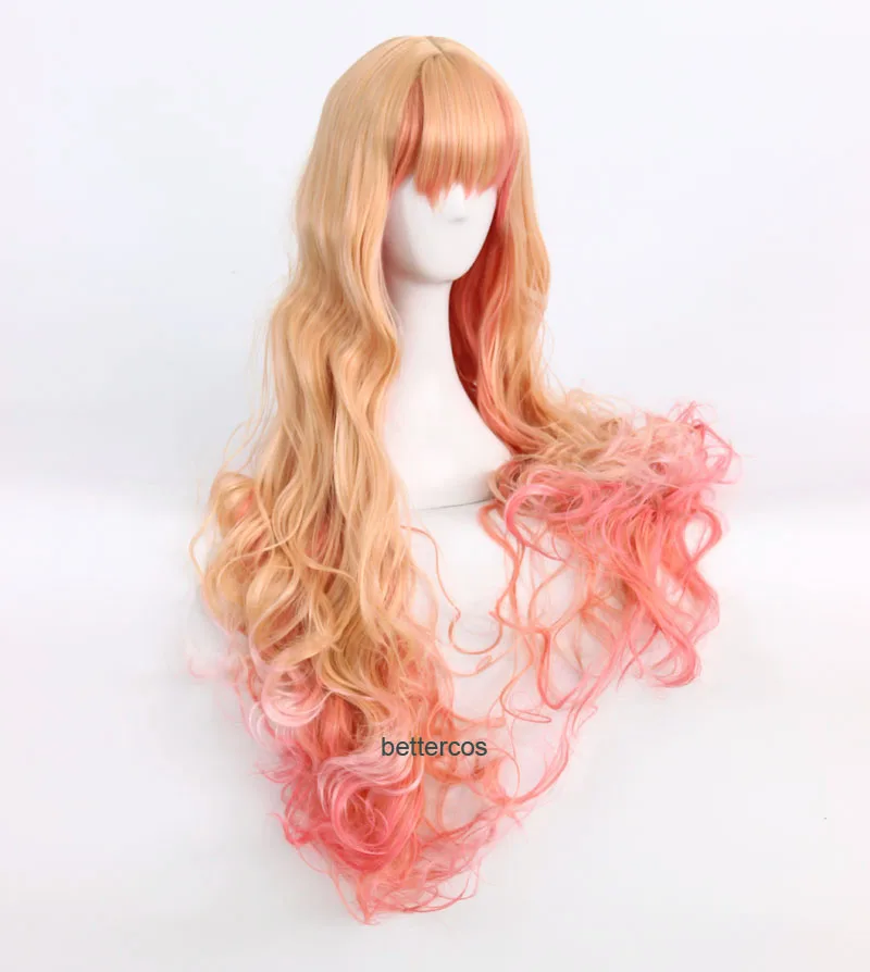 Macross F Sheryl Nome Cosplay Wig Long Wavy Light Blonde Pink Dream Ombre Heat Resistant Synthetic Hair Wig + Wig Cap