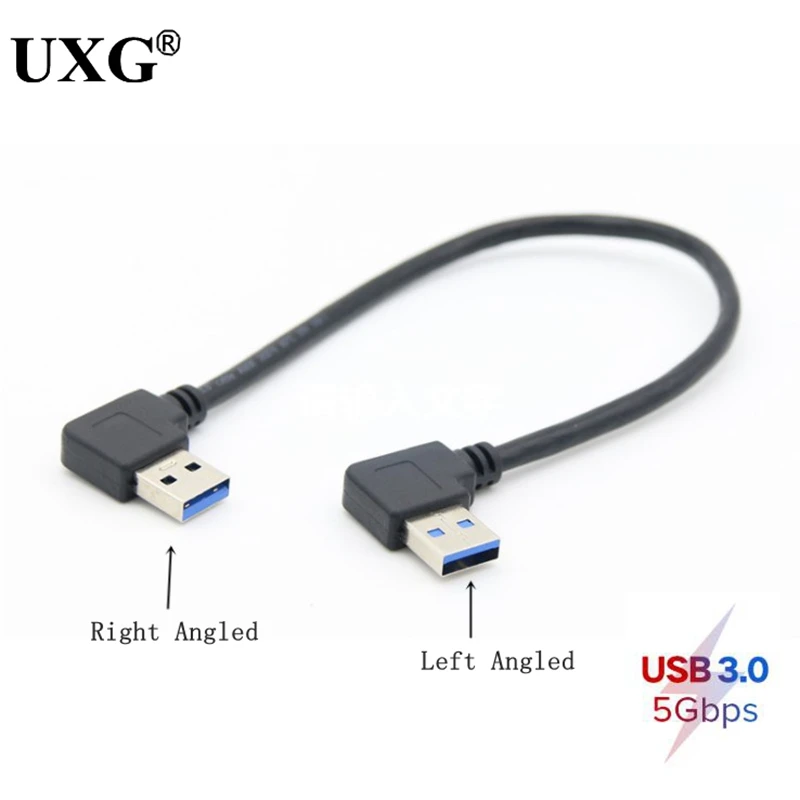 USB 3.0 Type A Male 90 Degree Left Angled to USB 3.0 A Type Right Angled Extension Cable 30cm 50cm 100cm