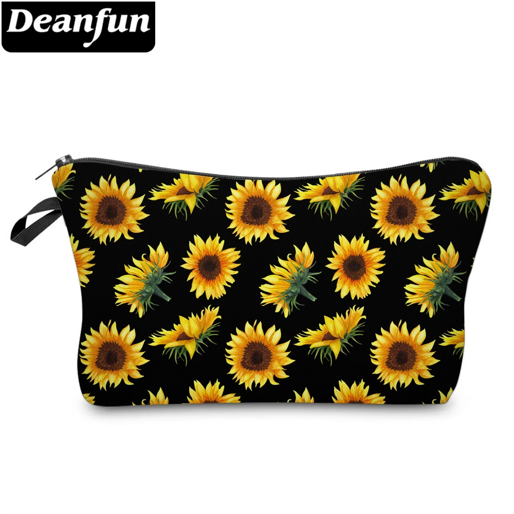 

Deanfun Small Waterproof Makeup Bag Fashion Yellow Sunflower Black Cosmetic Bag Kids Pencil Bag Gift 52355