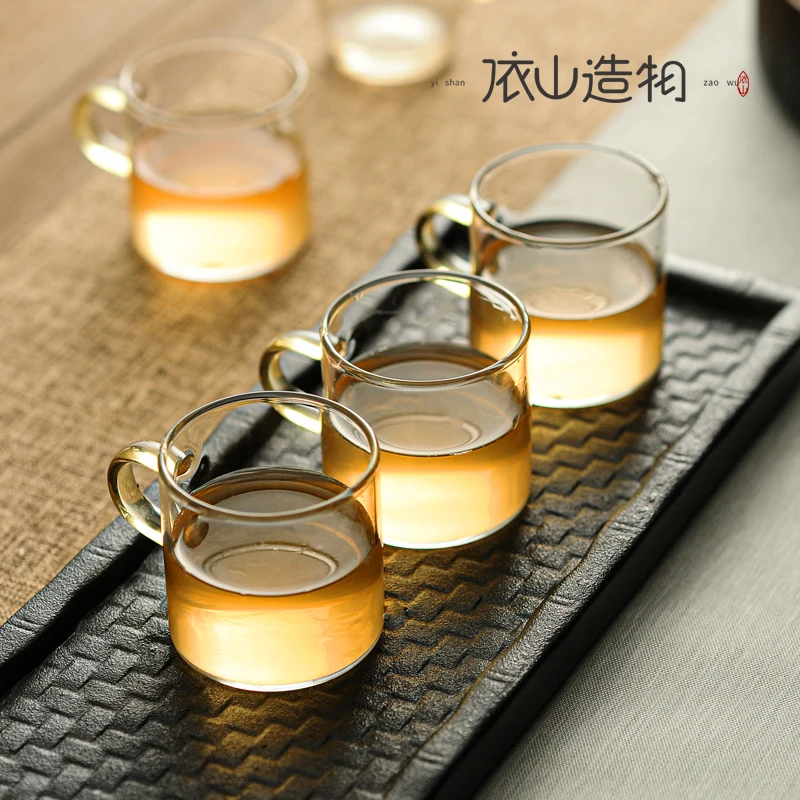 |Yishanzao heat resistant glass with handle small mini cup thickened tea cup family kungfu tea set 3 Pack