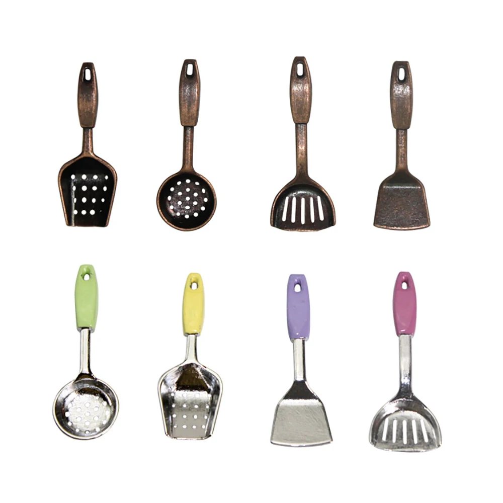 4Pcs 1/12 Dollhouse Miniature Accessories Alloy Mini Skimming Spoon Shovel Simulation Kitchen Utensils  Doll House Decoration