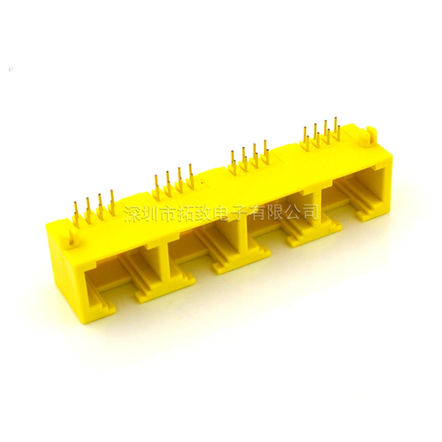 

10PCS/Lot 1*4 4-Ports Yellow RJ45 8P8C Female Jack Connector Without-LED 56-Type Plastic PCB Mount Network Internet Modular