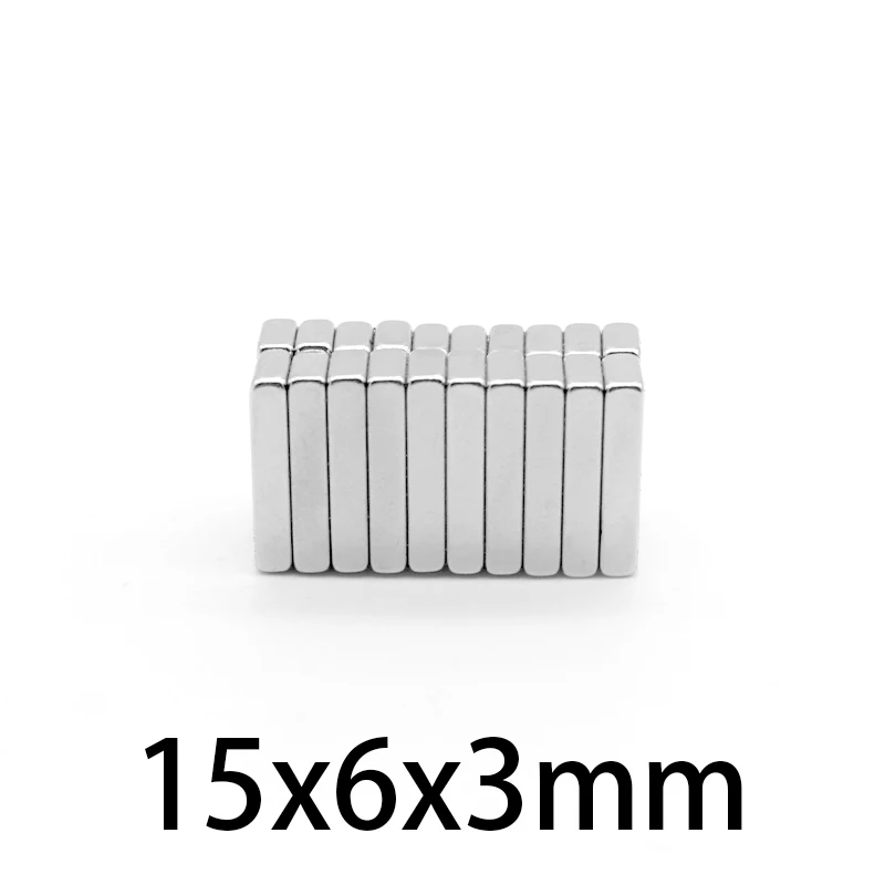 10-100PCS 15x6x3mm 강한 희토류 자석 두꺼운 3mm 구획 직사각형 자석 15mm x 6mm x 3mm 영원한 네오디뮴 자석 15*6*3